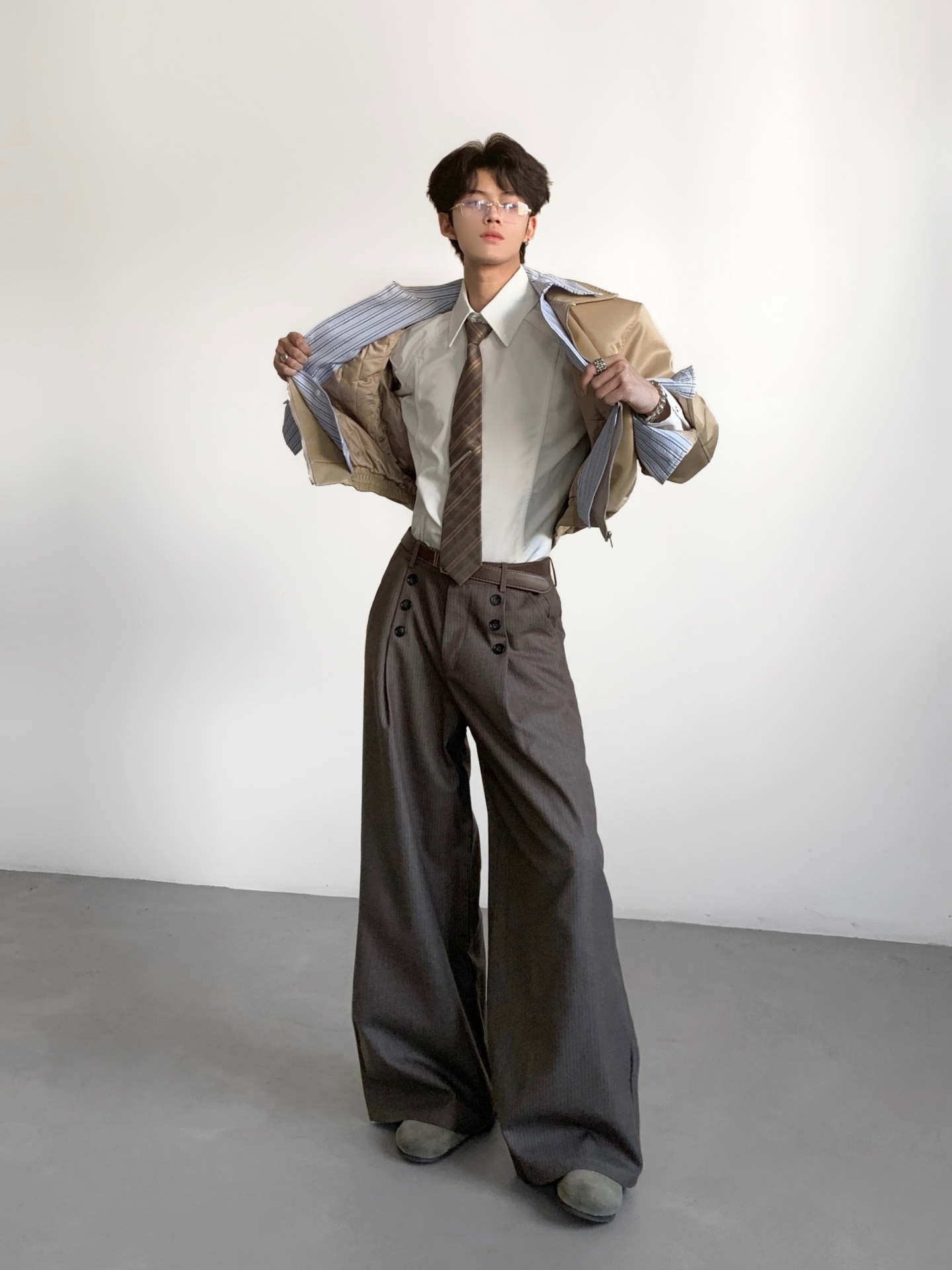 Tailored Trouser Wide - Pantalones de Traje Casuales a Rayas