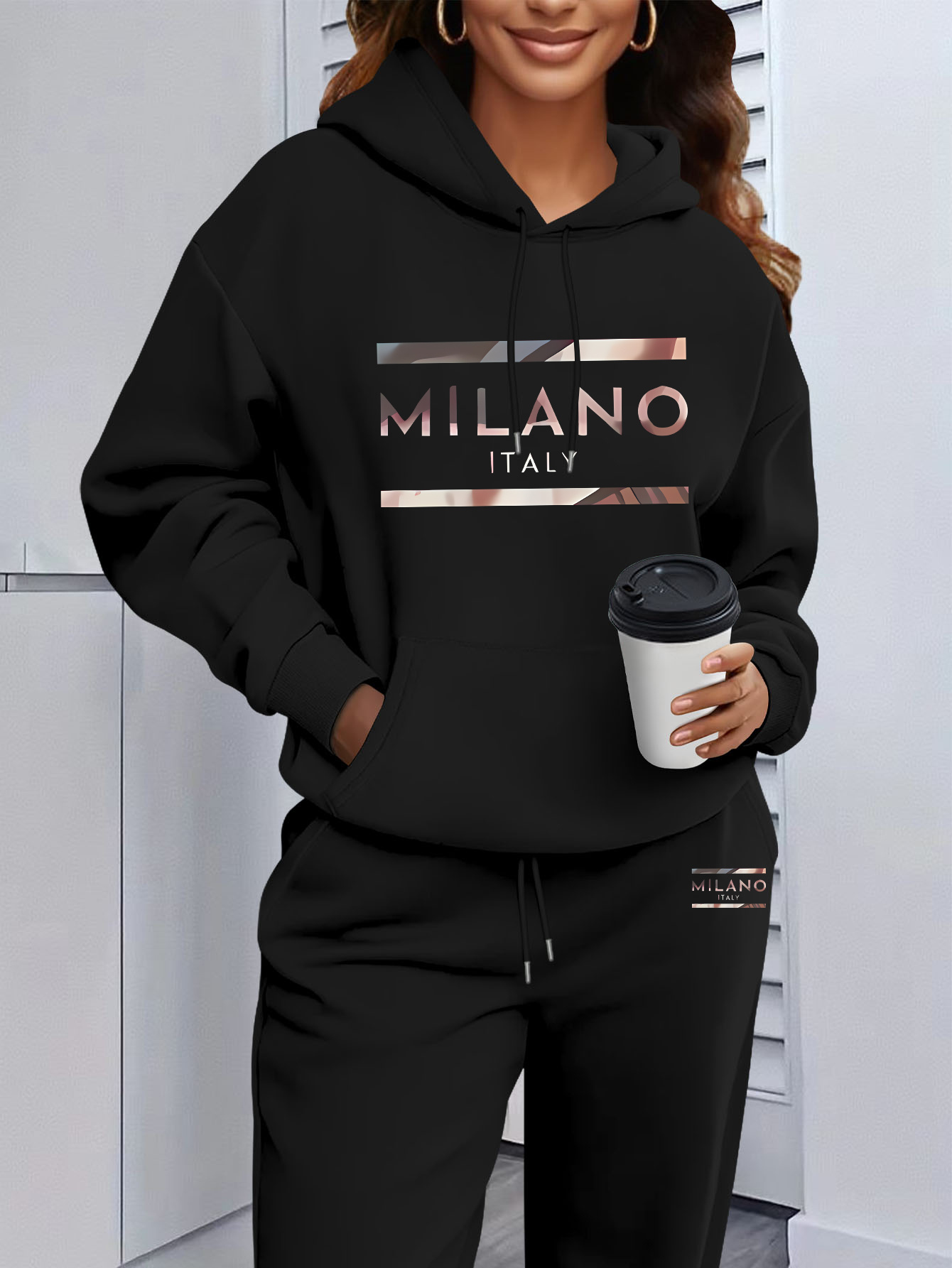 Womens Suit - Conjunto de sudadera con capucha estampada
