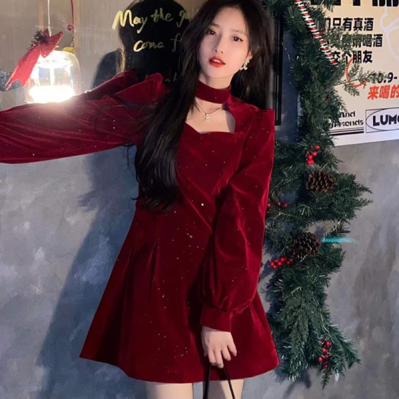 Women'S Red Formal Wear - Vestido de terciopelo brillante fino para
